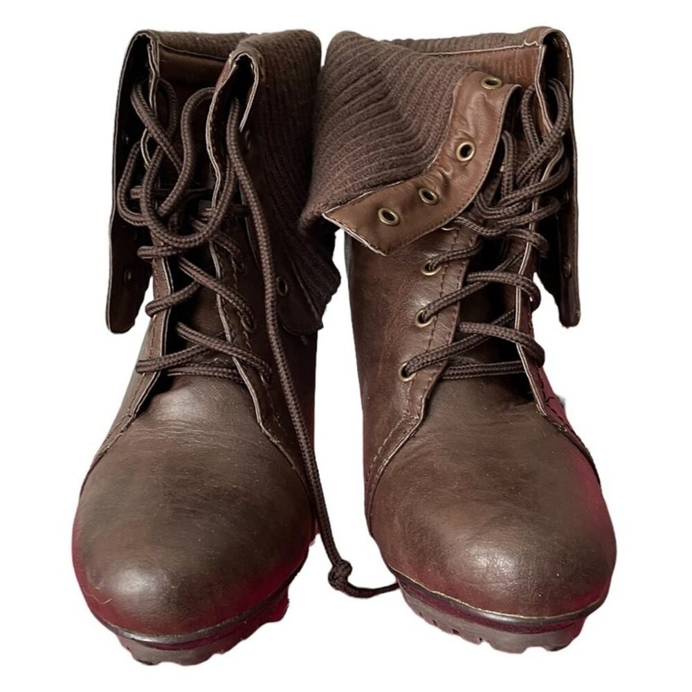 Shoedazzle Lace Up Boots Womens 6.5 Brown Leather High Stiletto Heel NEW in Box - Picture 2 of 6